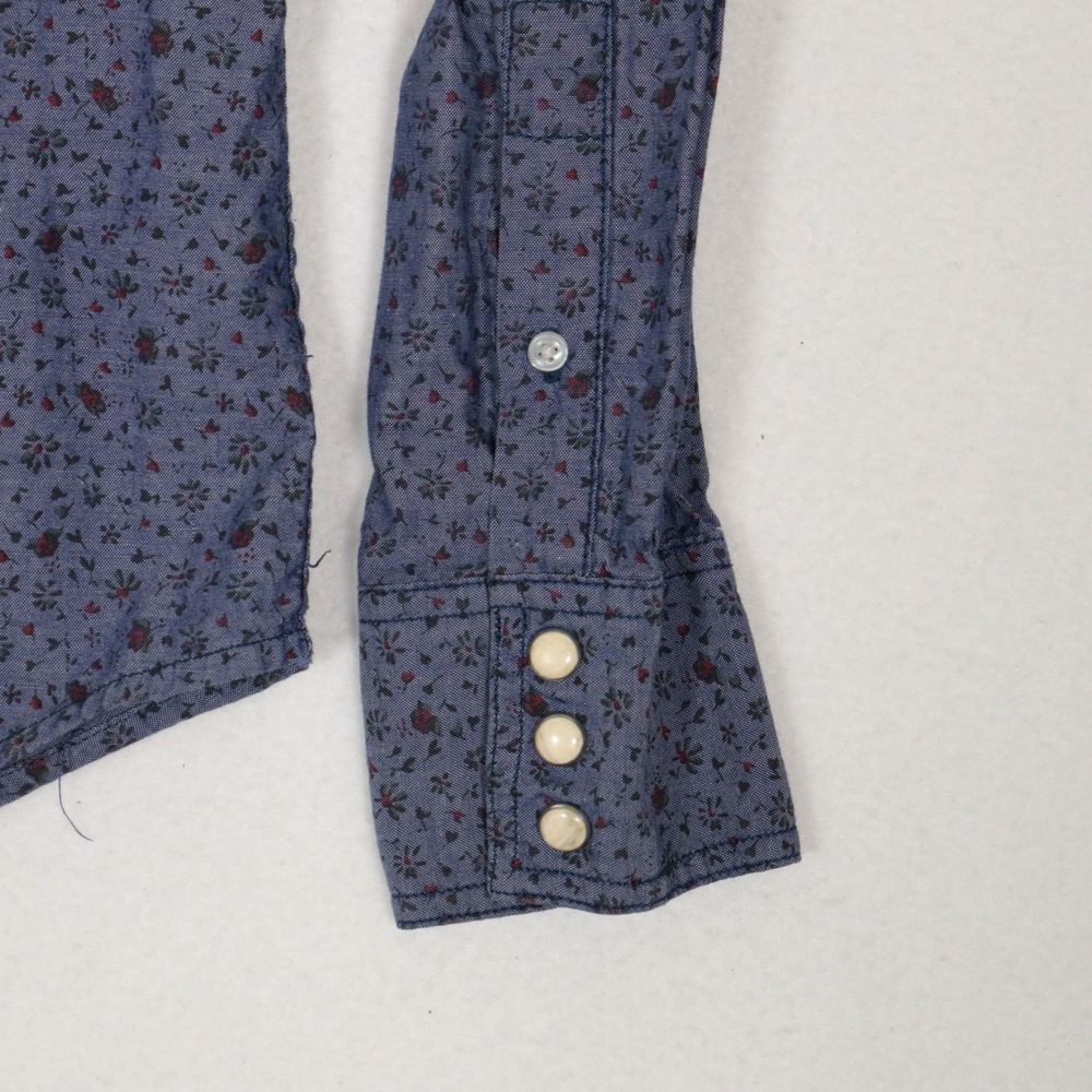 Salt Valley Western Shirt Floral Pearl Snap 100% Cotton Blue Cabbage Rose Men M - Picture 9 of 9